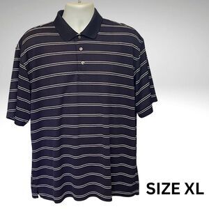PGA Tour Men's Black and White Striped Polo Shirt
